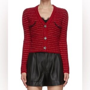 Self-Portrait Red Textured Knit Cardigan